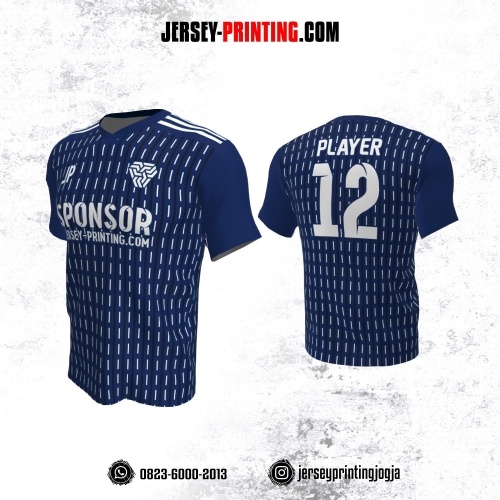 Jersey Futsal Biru Dongker Motif Strip Putih