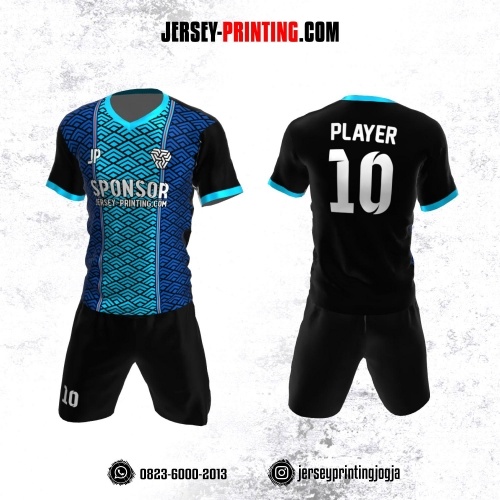 Jersey Futsal Biru Hitam Motif Seamless