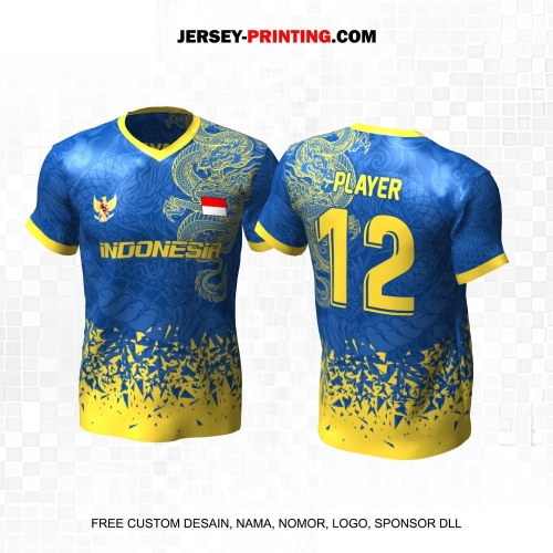 Jersey Futsal Biru Kuning Motif Abstrak Naga 624