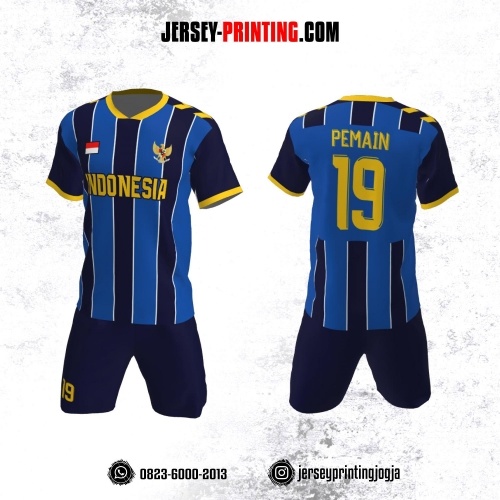 Jersey Futsal Biru Navy Kuning Motif Stripe