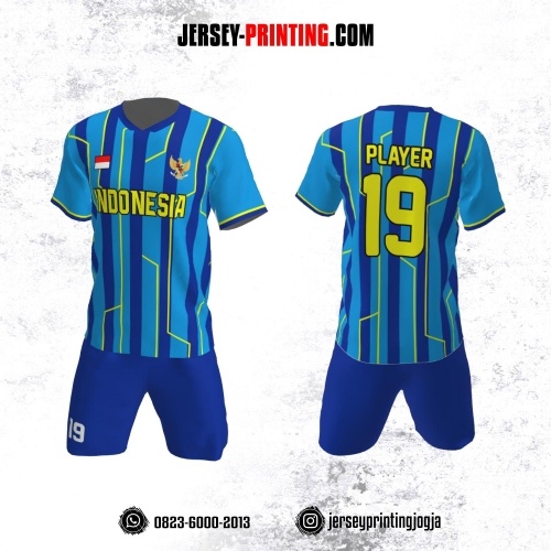 Jersey Futsal Biru Navy Kuning Motif Stripe
