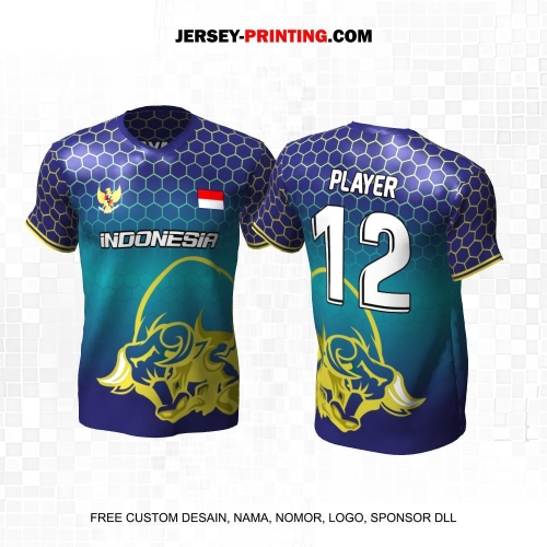 Jersey Futsal Biru Tosca Motif Honeycomb Banteng 623