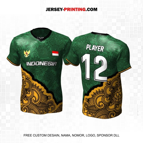 Jersey Futsal Hijau Gold Motif Batik 621