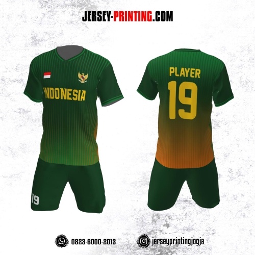 Jersey Futsal Hijau Orange Motif Stripe
