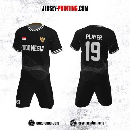Jersey Futsal Hitam Abu-abu Motif Abstrak