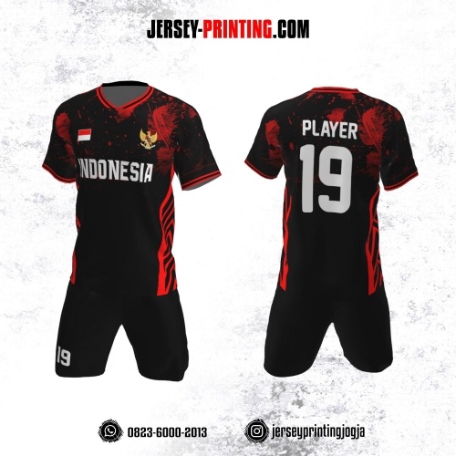 Jersey Futsal Hitam Bercak Merah