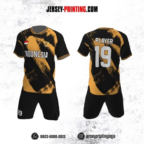 Jersey Futsal Hitam Corak Brush Kuning Kunyit