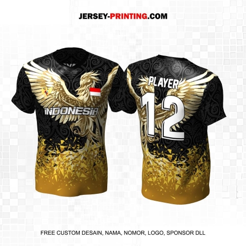 Jersey Futsal Hitam Gold Motif Abstrak Burung 630