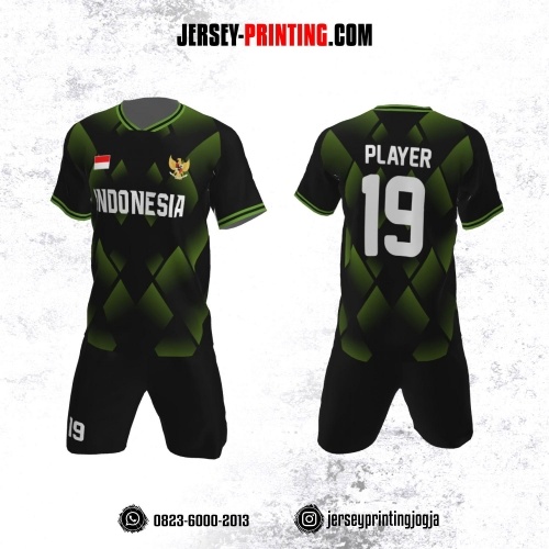 Jersey Futsal Hitam Hijau Motif Geometris