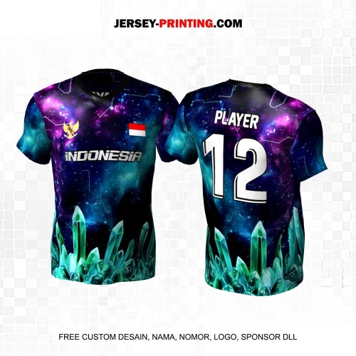 Jersey Futsal Hitam Hijau Ungu Motif Asap Kristal 635