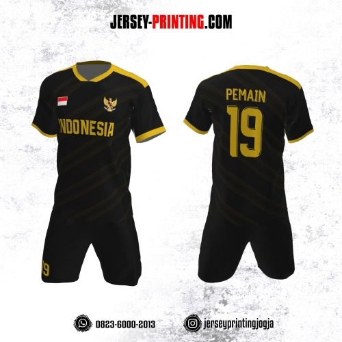Jersey Futsal Hitam Kuning Motif Garis Diagonal
