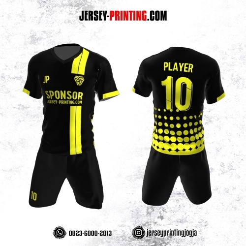 Jersey Futsal Hitam Kuning Motif Polkadot