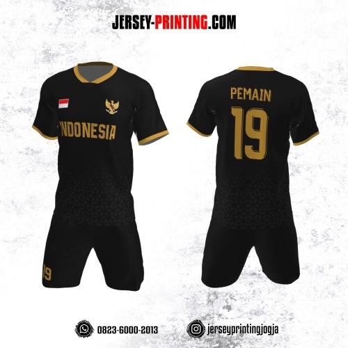 Jersey Futsal Hitam Kuning Motif Seamless