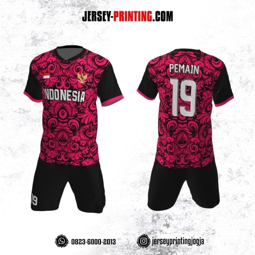 Jersey Futsal Hitam Motif Batik Pink