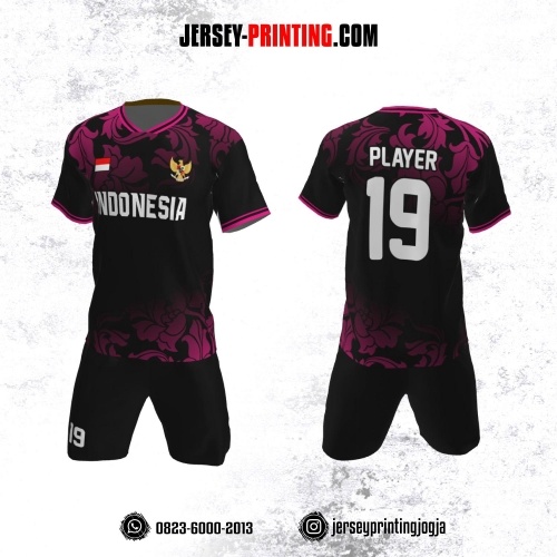 Jersey Futsal Hitam Motif Floral Pink