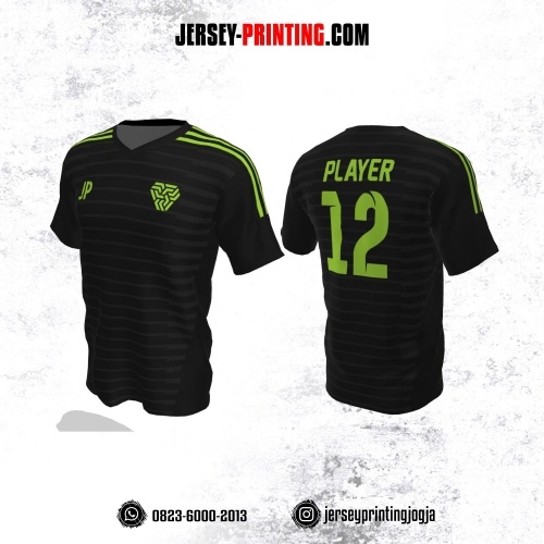 Jersey Futsal Hitam Motif Garis Abu-abu Hijau