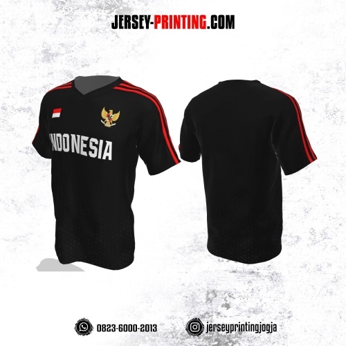 Jersey Futsal Hitam Motif Garis Merah