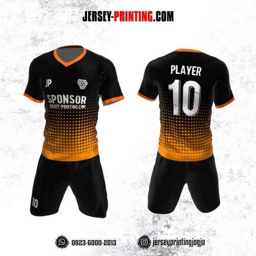 Jersey Futsal Hitam Orange Motif Polkadot