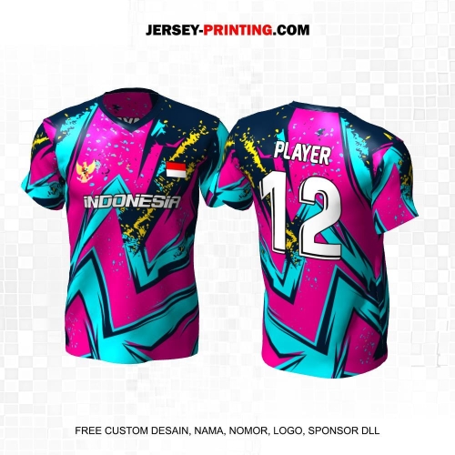 Jersey Futsal Hitam Pink Tosca Motif Abstrak 238