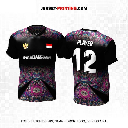 Jersey Futsal Hitam Warna Warni Motif Batik 633