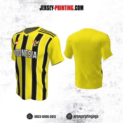 Jersey Futsal Kuning Lemon Motif Stripe Hitam Putih