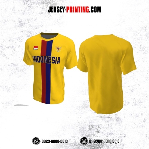 Jersey Futsal Kuning Stripe Merah Biru