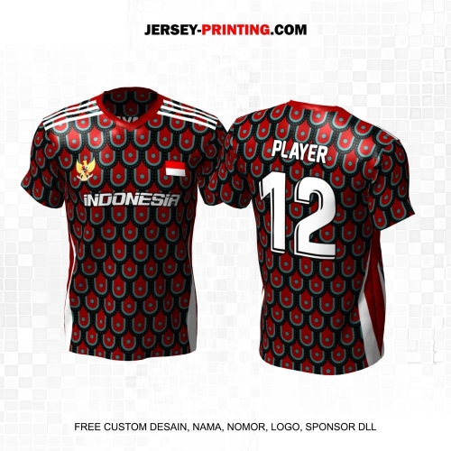 Jersey Futsal Maroon Hitam Hijau Motif Geometris 135