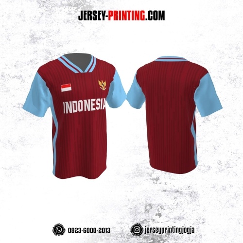 Jersey Futsal Merah Biru Motif Garis