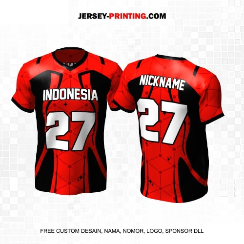 Jersey Futsal Merah Hitam Motif Geometris 620