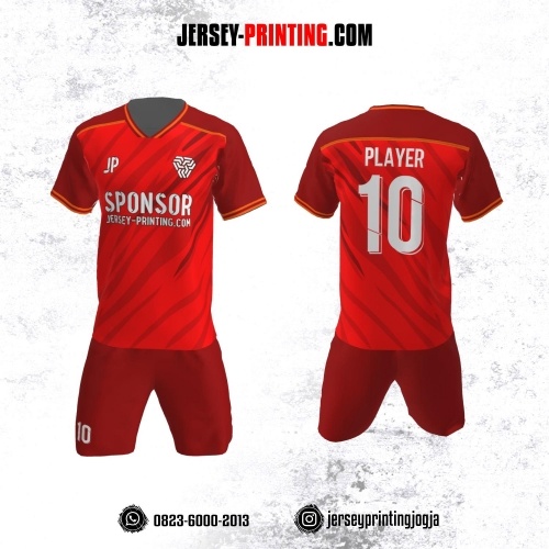 Jersey Futsal Merah Kombinasi Motif Loreng