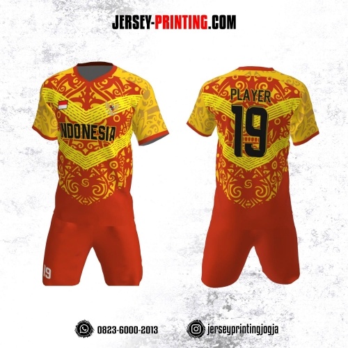 Jersey Futsal Merah Kuning Motif Batik