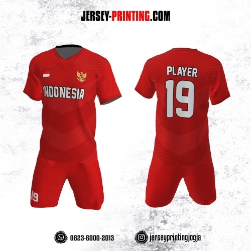 Jersey Futsal Merah Motif Garis Abstrak
