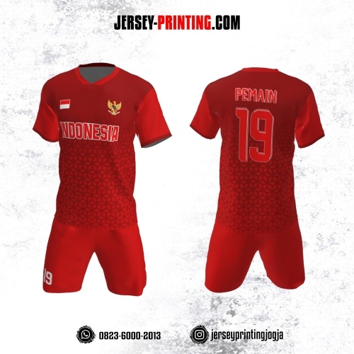 Jersey Futsal Merah Motif Seamless