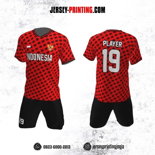 Jersey Futsal Merah Motif Seamless Hitam