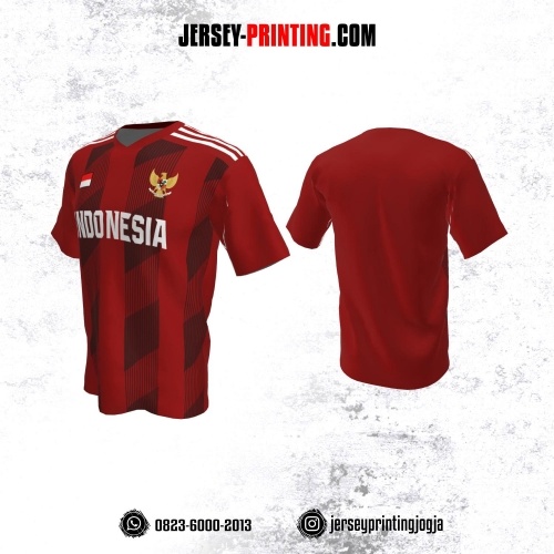 Jersey Futsal Merah Motif Stripe Maroon Putih