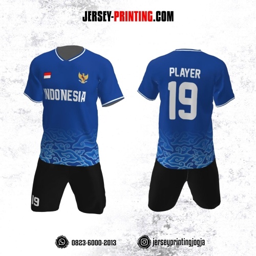 Jersey Futsal Motif Batik MegaMendung Biru