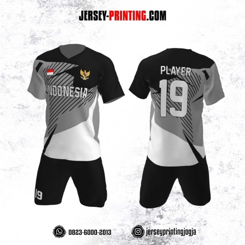 Jersey Futsal Motif Garis Geometris Abu-Abu Putih
