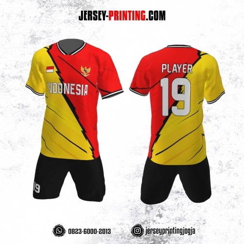 Jersey Futsal Motif Garis Merah Kuning