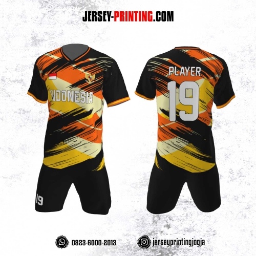 Jersey Futsal Motif Garis Orange Hitam