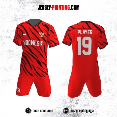 Jersey Futsal Motif Loreng Hitam Merah