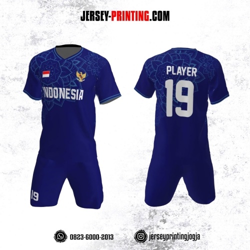 Jersey Futsal Motif Pola Bunga Biru