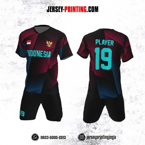 Jersey Futsal Motif Sarang Lebah Abstrak Pink Hitam