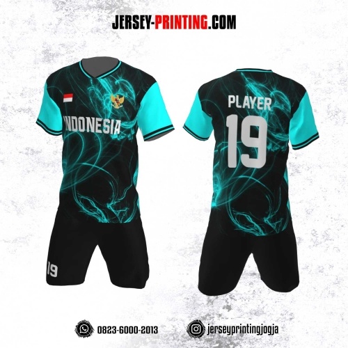 Jersey Futsal Motif Smoke Hitam Biru