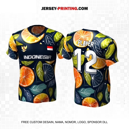 Jersey Futsal Navy Hijau Orange Motif Buah 308