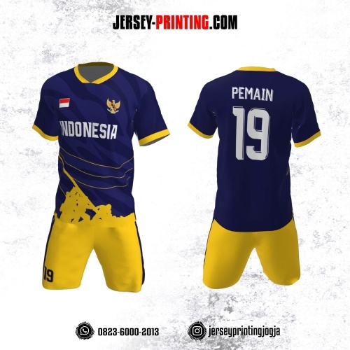 Jersey Futsal Navy Kuning Motif Abstrak