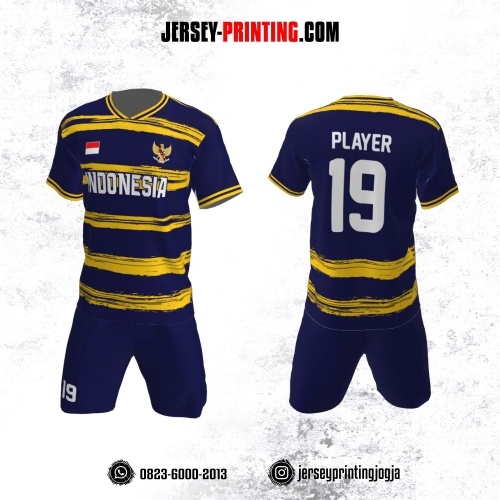 Jersey Futsal Navy Motif Brush Kuning