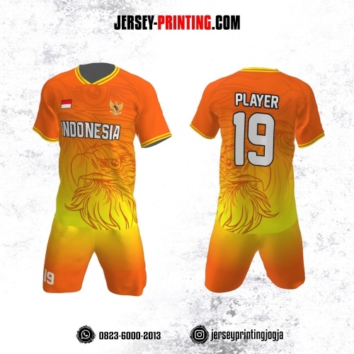 Jersey Futsal Orange Kuning Motif Pola Burung