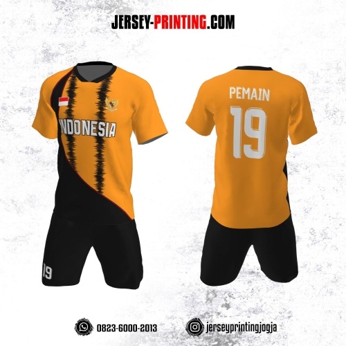 Jersey Futsal Orange Motif Abstrak Hitam