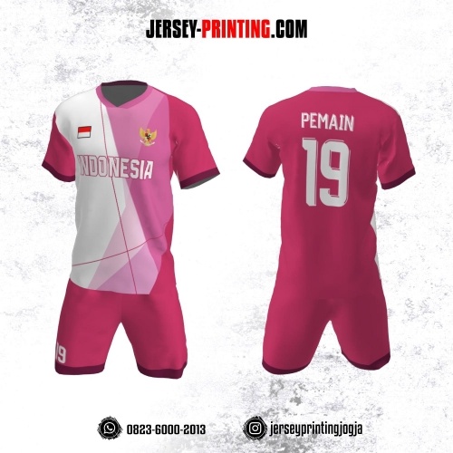 Jersey Futsal Pink Putih Motif Garis