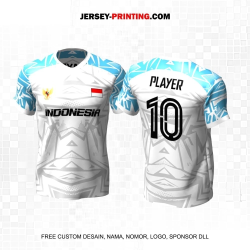 Jersey Futsal Putih Abu Biru Motif Abstrak 166